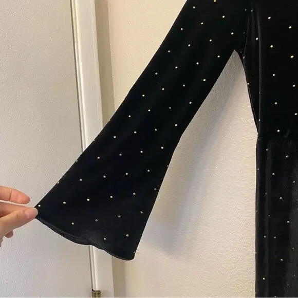 Art Class Long Sleeve bell Velvet stretch mock neck black dress L 10/12 - Picture 4 of 9